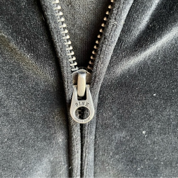 Victoria secrete PINK women’s size small velour hoodie jacket. Black and gold - Picture 9 of 11